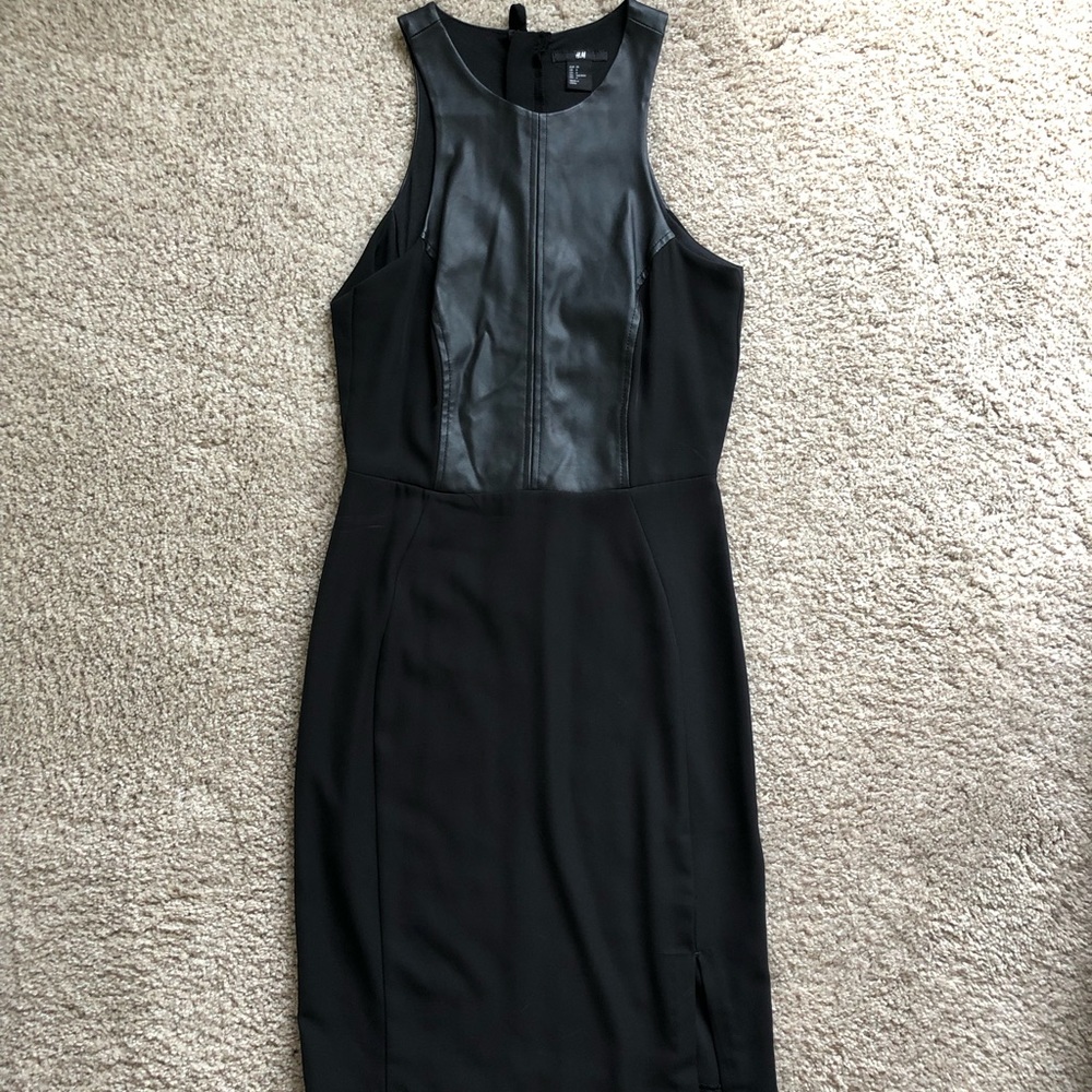 Black leather detail bodycon dress
